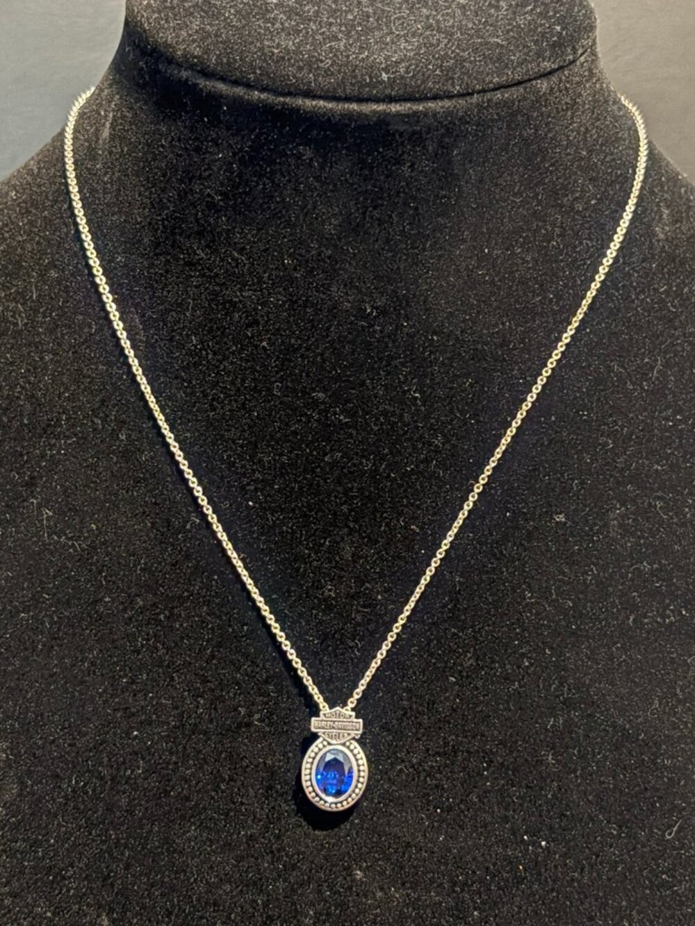 HARLEY DAVIDSON STERLING SILVER BLUE STONE NECKLACE 18"
